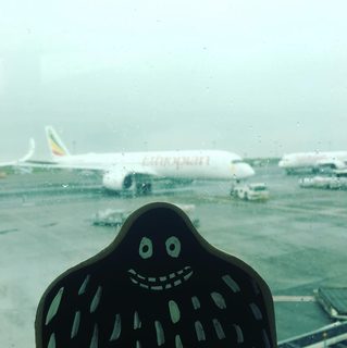 A Lyle held up in front of Addis Ababa