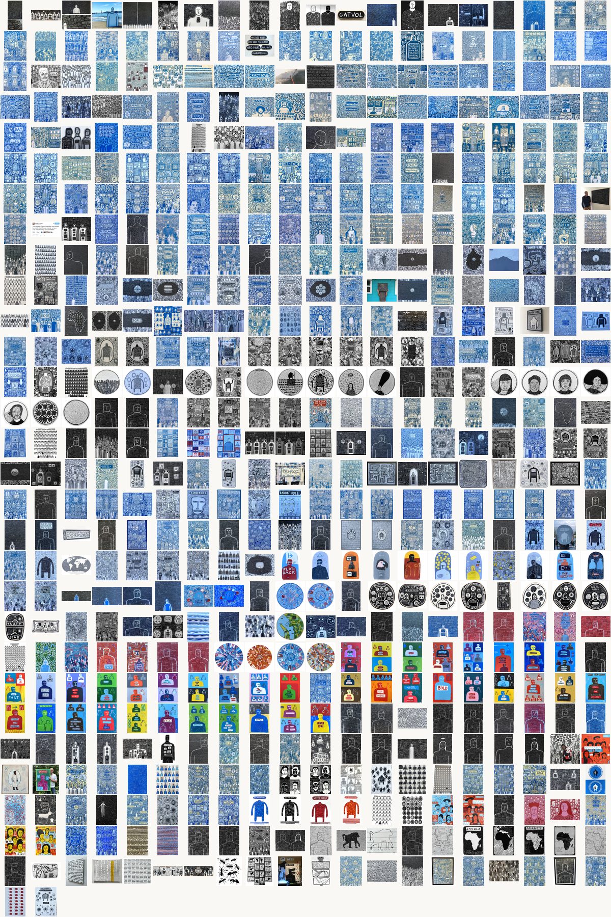 Every one of 582 works by Ralph Lazar, arranged oldest first in a single square
