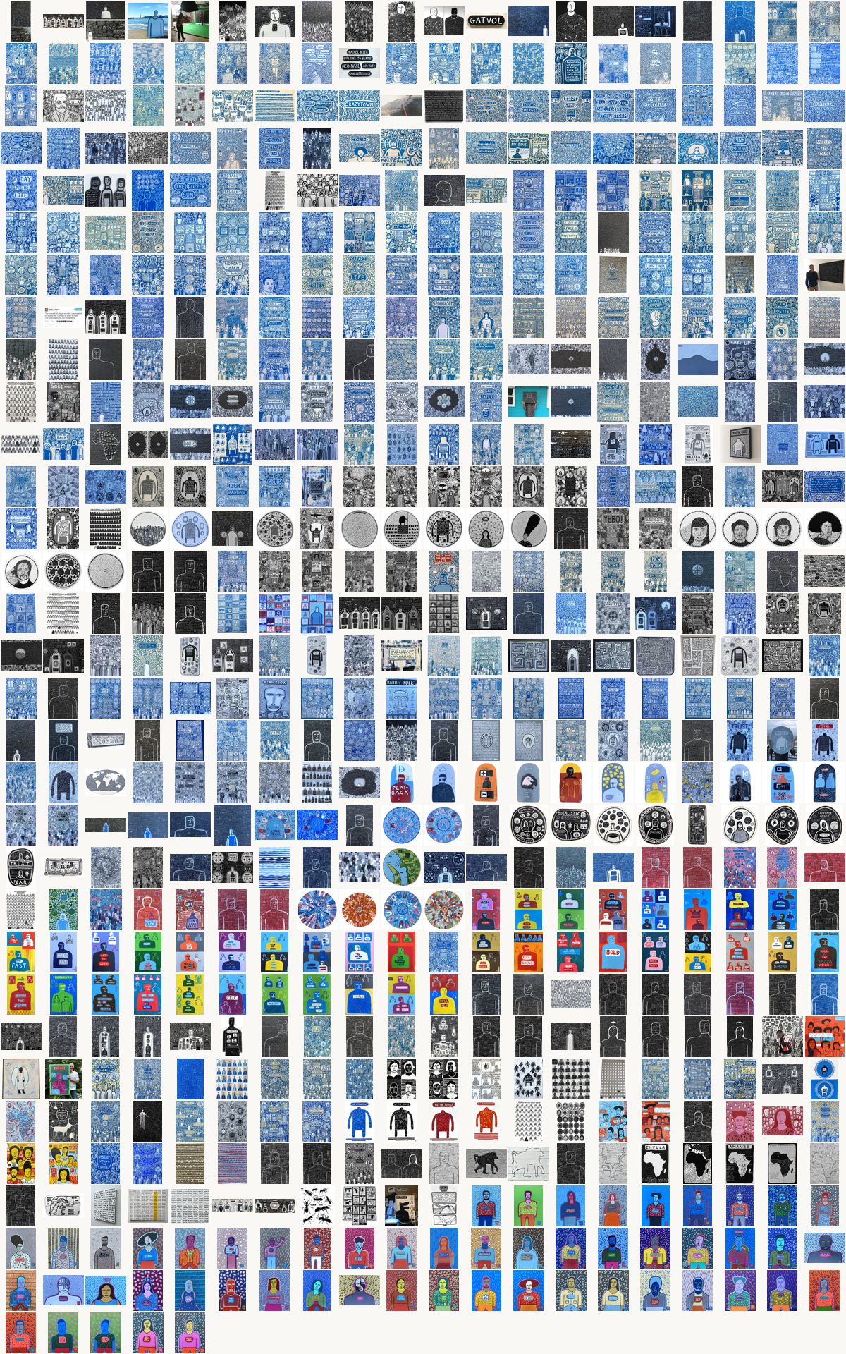 Every one of 625 works by Ralph Lazar, arranged oldest first in a single square