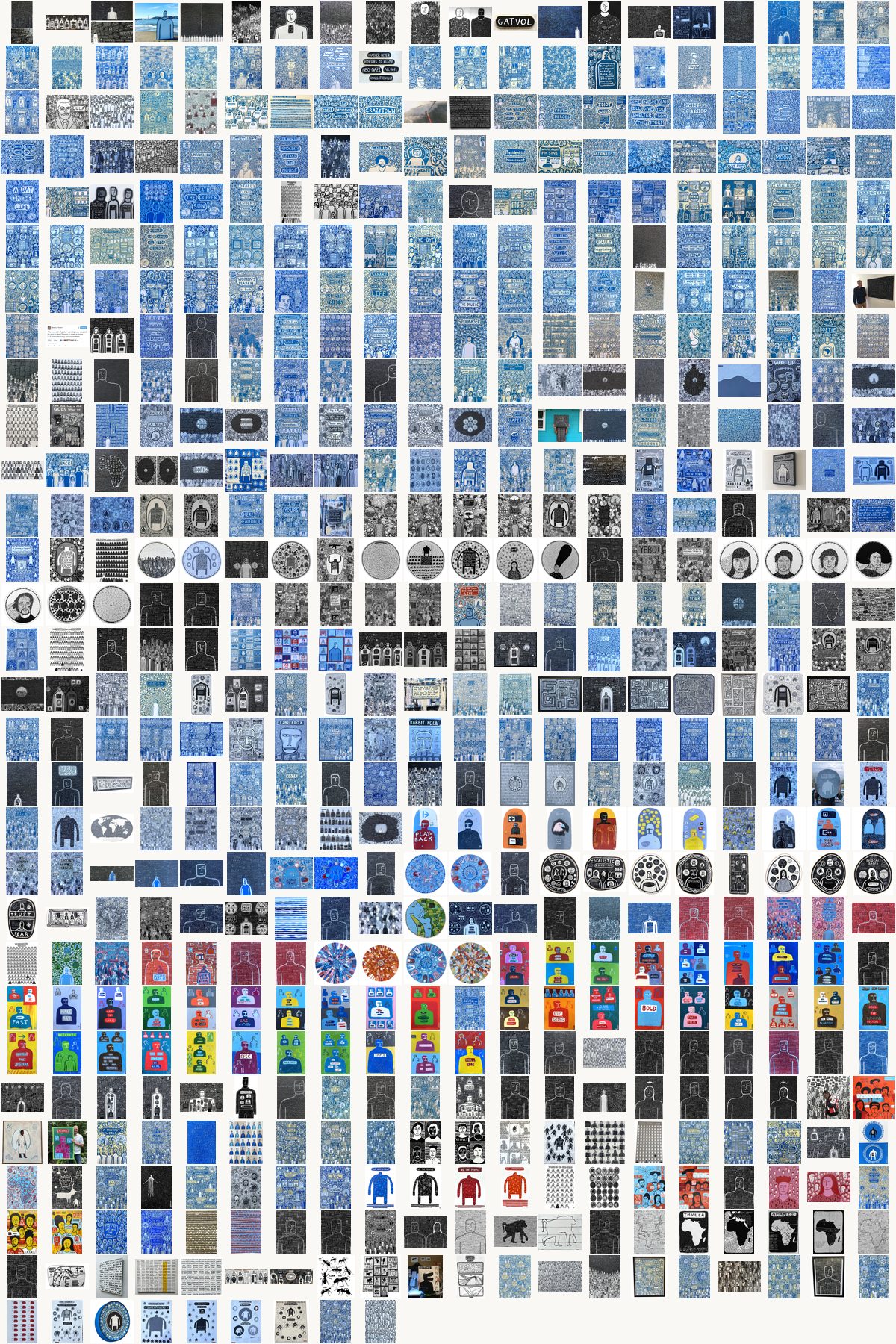 Every one of 589 works by Ralph Lazar, arranged oldest first in a single square