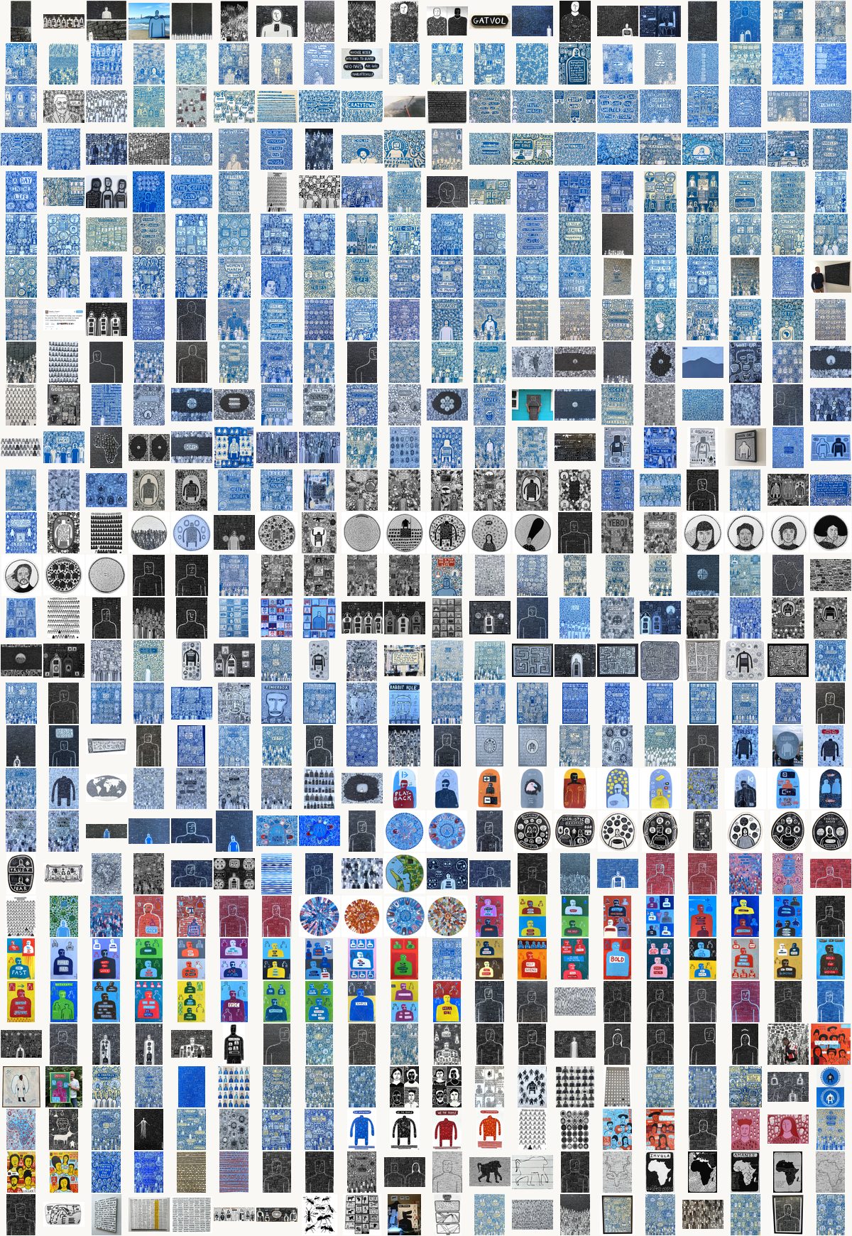 Every one of 580 works by Ralph Lazar, arranged oldest first in a single square