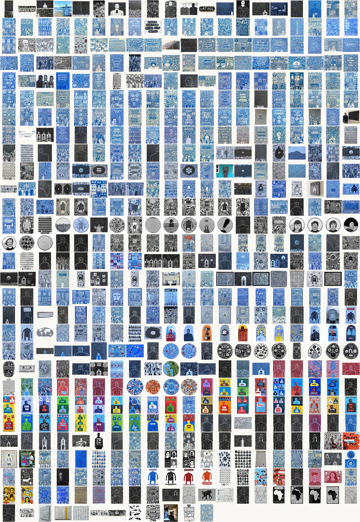 Every one of 572 works by Ralph Lazar, arranged oldest first in a single square