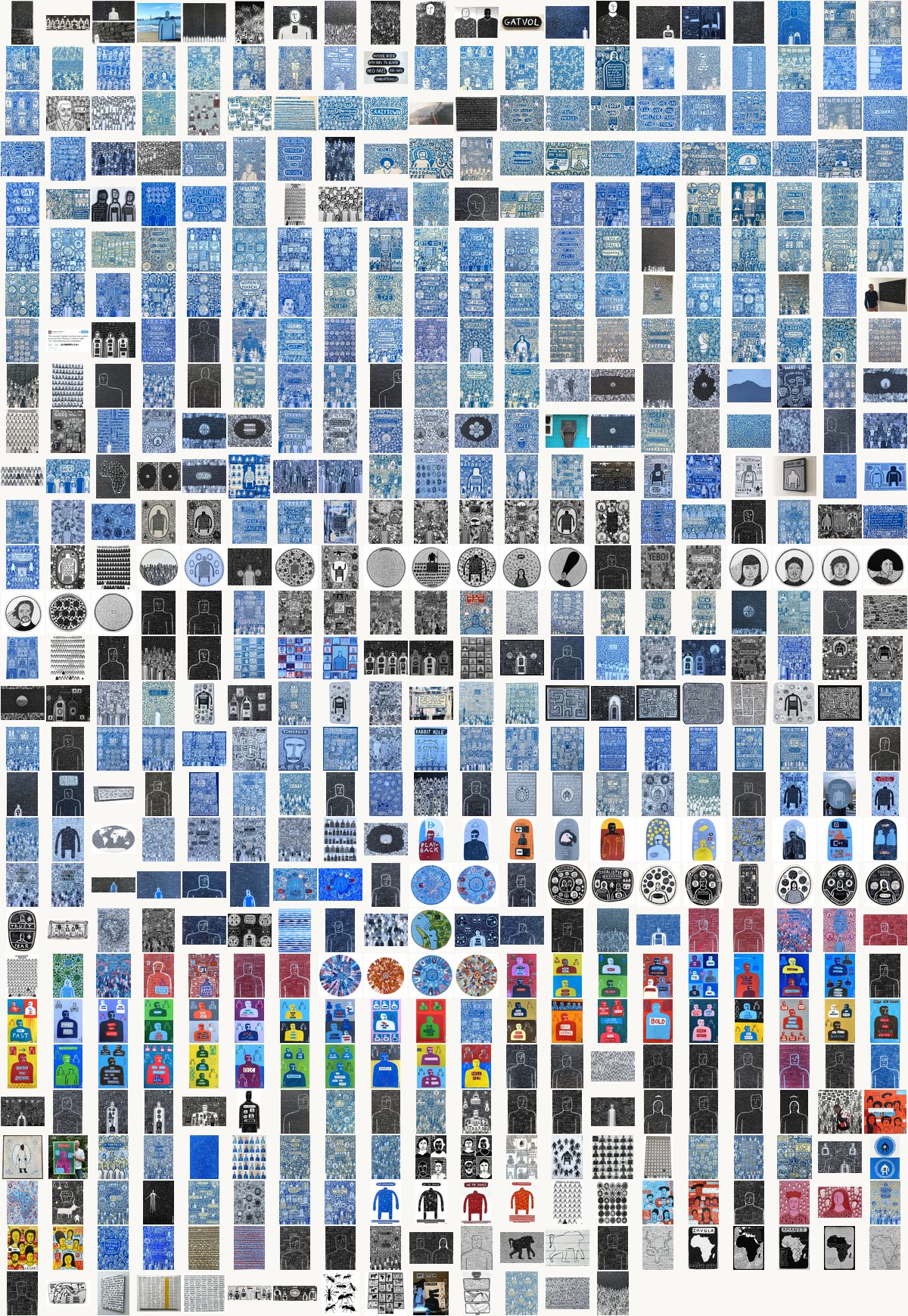 Every one of 574 works by Ralph Lazar, arranged oldest first in a single square
