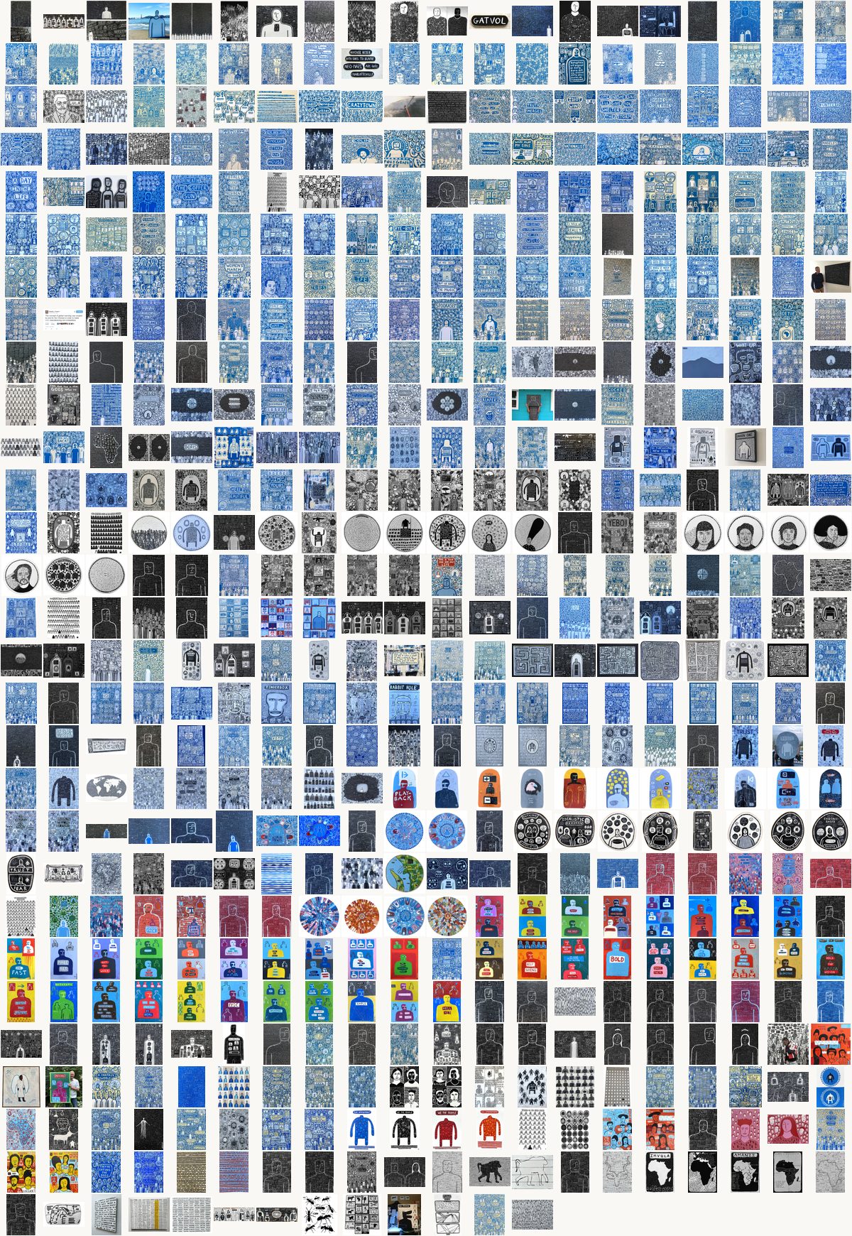 Every one of 573 works by Ralph Lazar, arranged oldest first in a single square